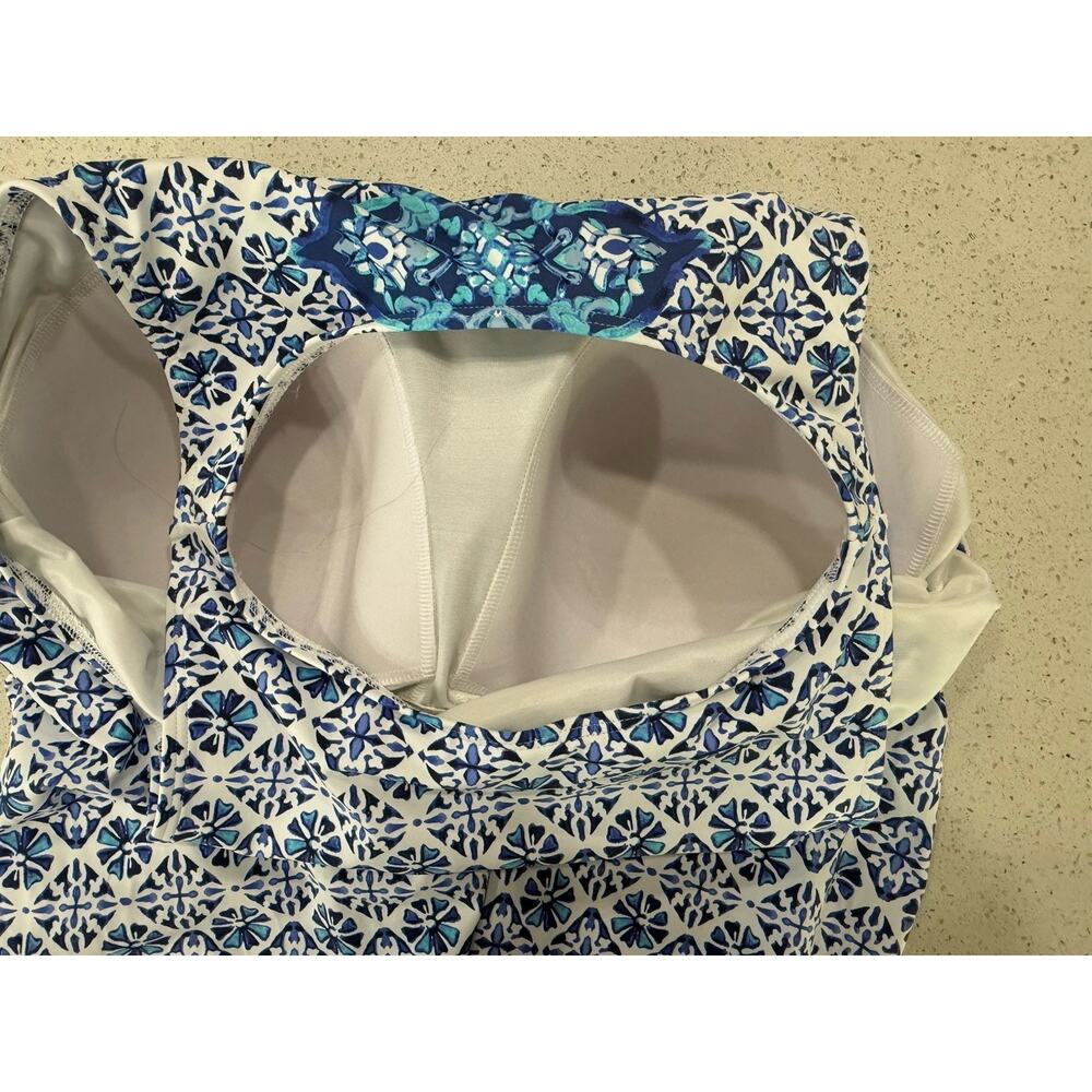 Lands End Women’s Size 18 High Neck Tankini Swimsuit Top Blue Padded Bra - Picture 6 of 6